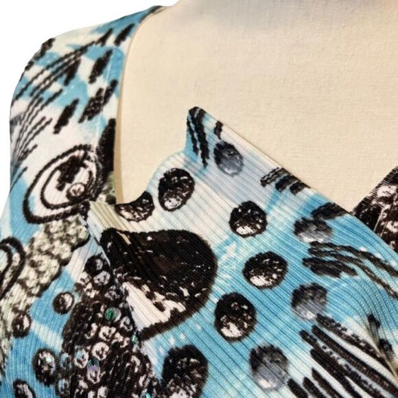 Alison Sheri Long Sleeve Abstract Print Top with Sequin Embellishment Size Large - Picture 3 of 10